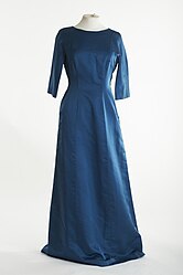 Full-length petrol blue silk evening gown