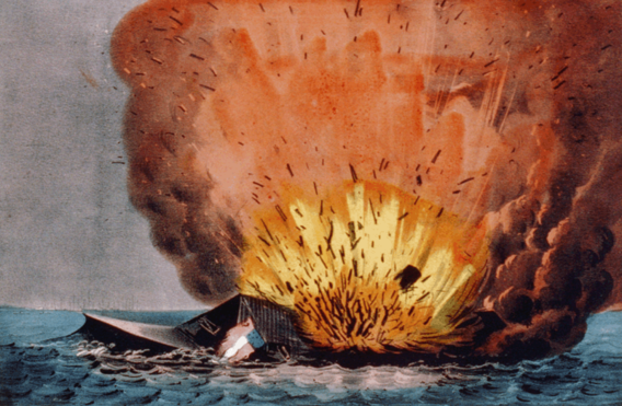 Destruction of the rebel vessel Merrimac off Craney Island, May 11, 1862, by Currier and Ives