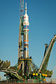 Nosná raketa Sojuz-FG s logom ZOH 2014 na štartovacej rampe