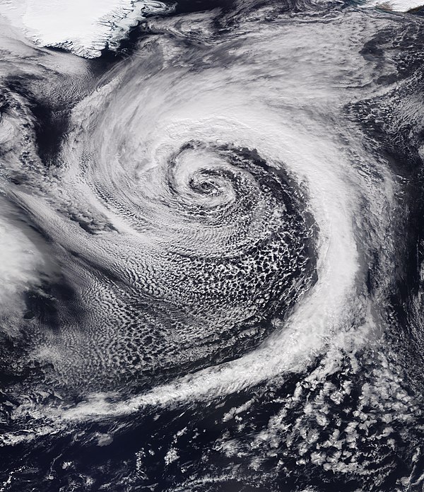A powerful extratropical cyclone over the North Atlantic Ocean in March 2022