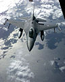 F-16A prepares to refuel from a KC-10