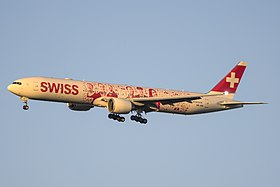 First Swiss B777 sunset landing at PMI (24716912652).jpg