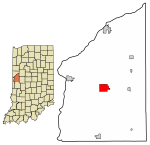Veedersburg okulunun Fountain County, Indiana şehrindeki konumu.