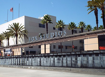 The entrance of the Fox Studio Lot in Century City, where a giant mural of John McClane crawling through a vent was erected as part of the film's 25th-anniversary celebration in 2013