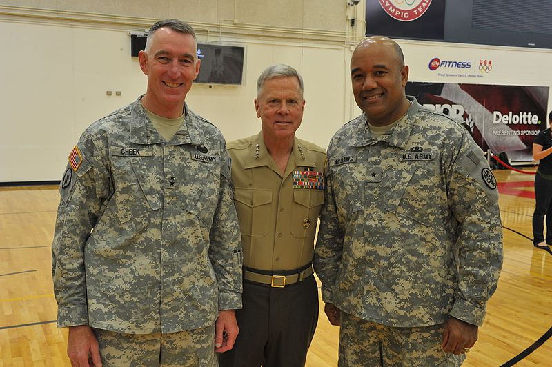 File:From left, U.S. Army Maj. Gen. Gary H. Cheek; Commandant of the Marine Corps Gen. James F. Amos; and Army Brig. Gen. Darryl A. Williams pose for a photo while attending the 2011 Wounded Warrior Games at the U.S 110519-M-HQ440-308.jpg