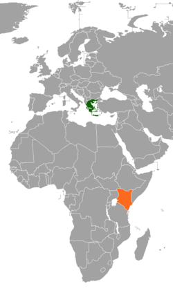 Mapa indicando locais da Grécia e do Quênia