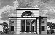 The 1766 design by Ledoux for Marie-Madeleine Guimard's Parisian mansion with a similar niche to that of the Gran Cisternone. Hotel de Mlle Guimard - Paris - Elevation.jpg