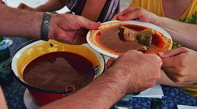 This article is about hot fish soup as prepared in the Pannonian region.