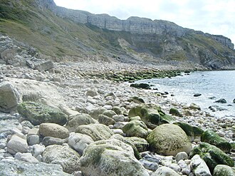 Hallelujah Bay, looking south towards Clay Ope and Blacknor Point. Hallelujah Bay Portland.JPG