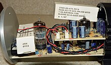 The electronics of a Musical Fidelity X-Cans, using two 6922 vacuum tubes (electronic valves) Headphone amp 6922.jpg