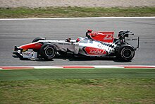Karthikeyan driving for HRT at the 2011 Spanish Grand Prix. Hispania F111 Kartikeyan 2011 Spanish GP-2.jpg