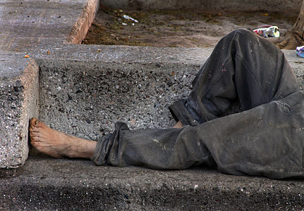 Homeless man on a bench in Sonora, Mexico