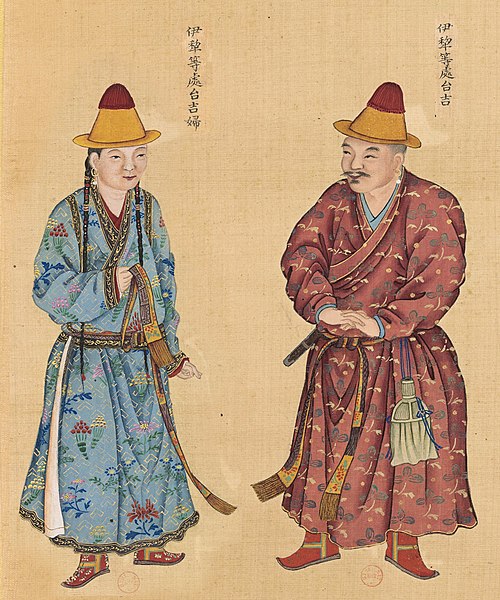Mongol Prince (Taiji) from Ili and other regions and his wife, Huang Qing Zhigong Tu, 1769.