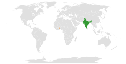 מפה המציינת את מיקומי הודו וטוגו