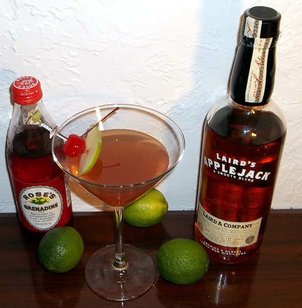 A "Jack Rose" cocktail is made from Applejack and Grenadine. Jack Rose Cocktail.jpg