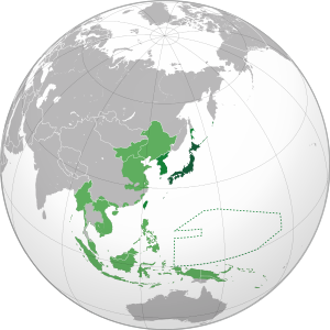 The Greater East Asia Co-Prosperity Sphere in 1942. Japanese Empire (orthographic projection).svg