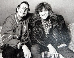 Bon Jovi (right) with Jonathan King in 1987