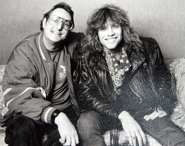 Producer Jonathan King with Jon Bon Jovi in 1987