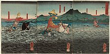 Una stampa ottocentesca di Kuniyoshi Utagawa, relativa alla prima delle battaglie sull'Uji del XIII secolo