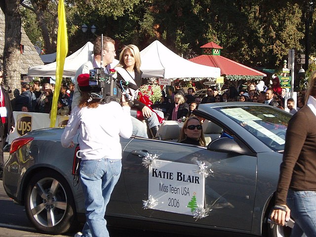 Blair is interviewed during the San Jose Holiday Parade