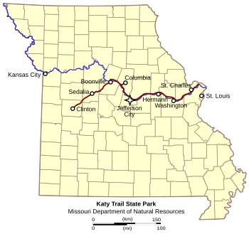 English: A map of Missouri showing Katy Trail ...