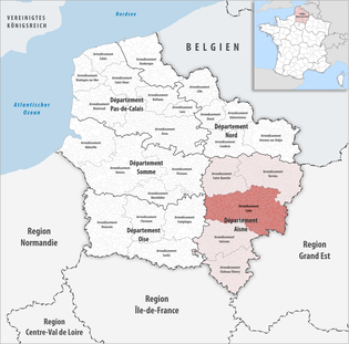 拉昂区在上法蘭西大區与埃纳省的位置