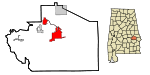 Macon County Alabama Incorporated and Unincorporated areas Tuskegee Highlighted.svg