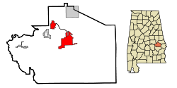 塔斯基吉在梅肯县和阿拉巴马州的位置