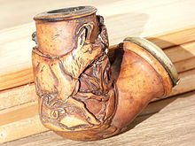 Pipe carved from meerschaum - Buda, Hungary, 1791 Magyar tajtekpipa - Buda, 1791.JPG