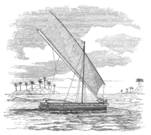 Malay Jellores boat with a Tanja (tilted square) sail (1863).png