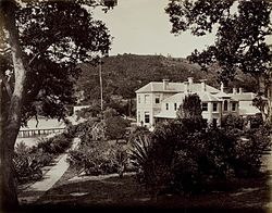 Vue de la maison Mansion et de son jardin (vers 1870)