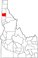 ベネワ郡の位置を示したアイダホ州の地図