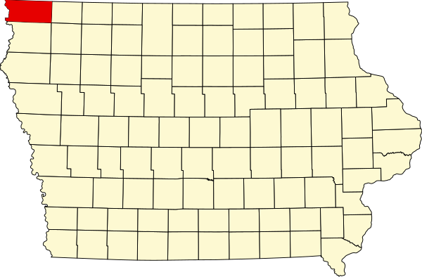 Location of Lyon County in Iowa Map of Iowa highlighting Lyon County.svg