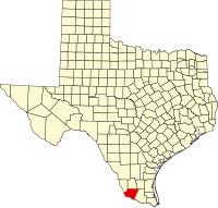 Map of Teksas highlighting Starr County