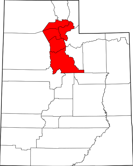 A map of Utah with the 801 and 385 area code overlay highlighted in red