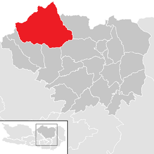 Localização do município de Metnitz no distrito de Sankt Veit an der Glan (mapa clicável)