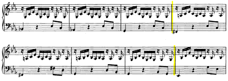 Такты 8-14 (в тактах 11-14 происходит модуляция в соль минор)