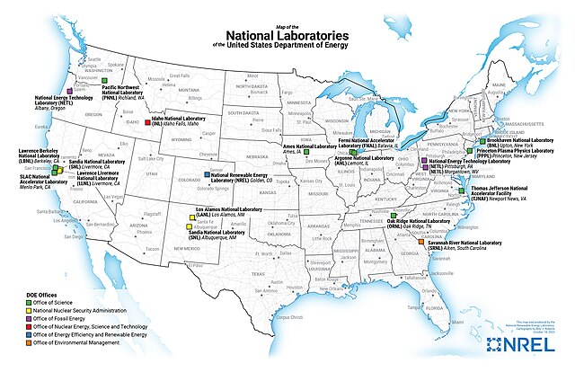 Map of the National Laboratories of the US Department of Energy.
