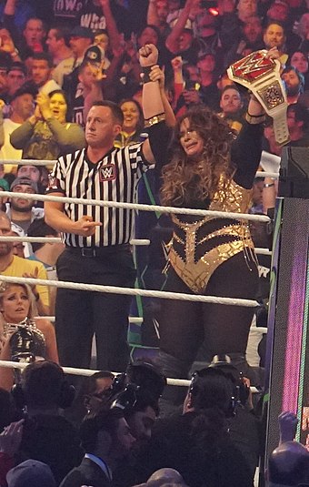 Jax after winning the Raw Women's Championship at WrestleMania 34