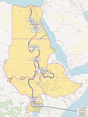 Hydropower dams in the Nile (plus dam under construction in Ethiopia)