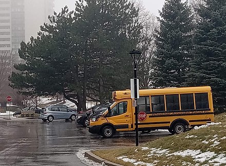 Van chassis-based school buses are uniquitous in Canada, particularly in urban centres, where regular public transportation often moves students to class.