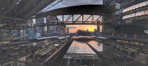 Osaka Station panorama at sunset