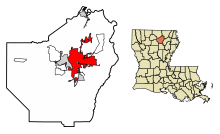 Ouachita Parish Louisiana Incorporated and Unincorporated areas Monroe Highlighted.svg