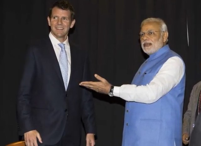 Prime Minister Modi of India meeting with Mike Baird in Sydney 16 Nov 2014