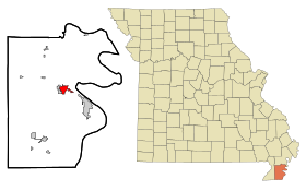 Pemiscot County Missouri Incorporated and Unincorporated areas Hayti Highlighted.svg