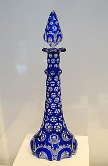 Boston and Sandwich Glass Company perfume bottle on display at the Dallas Museum of Art Perfume bottle, Boston and Sandwich Glass Company, Sandwich, Massachusetts, c. 1830-1840, glass - Dallas Museum of Art - DSC04824.jpg