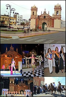 Сверху и слева направо: церковь Хуаман, конкурс Miss International Peru 2012 на площади Хуаман, Chalanes in Paso Horses.