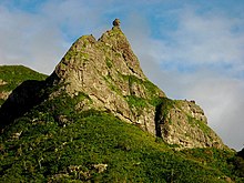 Pieter Both Mountain, Mauritius. The rock at the tip of the mountain is believed to be a milkman turned into stone according to the local legends. Pieter Both, mountain.jpg