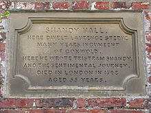 Plaque commemorating Laurence Sterne at Shandy Hall Plaque commemorating Laurence Sterne at Shandy Hall.JPG