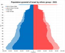 Population pyramid of Israel by ethnic group in 2021 Population pyramid of Israel by ethnic group in 2021.svg